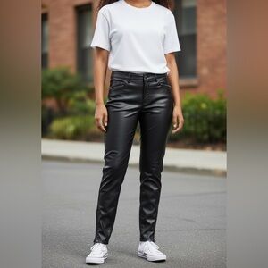 Guess Women's Jet Black Faux Leather Multi Zippered Pants